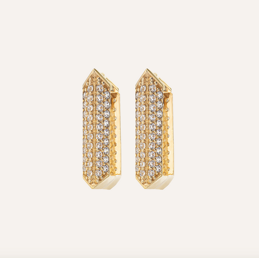Column-shaped 14K Earrings Adorned with Abundant Stones"